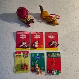 Vintage lot of six Disney Christmas miniature ornaments, festive decor